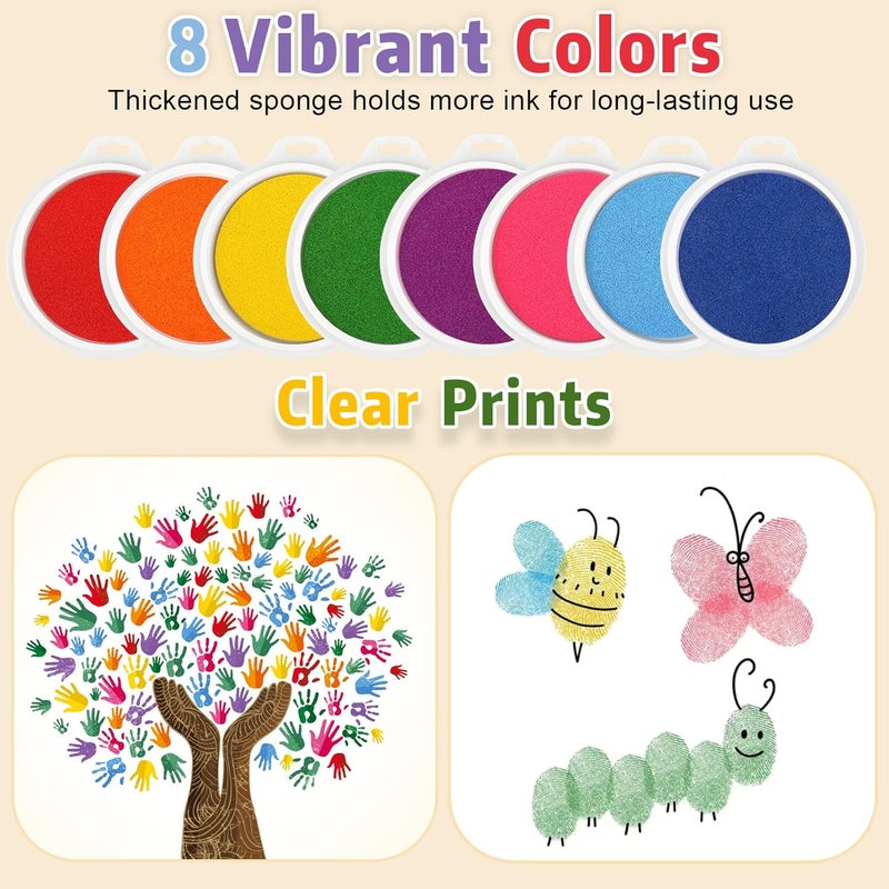 Hoiny 8 Colors 7" Large Ink Pads, Safe & Washable Stamp Pads for Kids, Vibrant Craft Ink Pad for Handprint & Footprint Art, Finger Painting, Card Making DIY Crafting, Paper, Wood, Fabric - Image 3